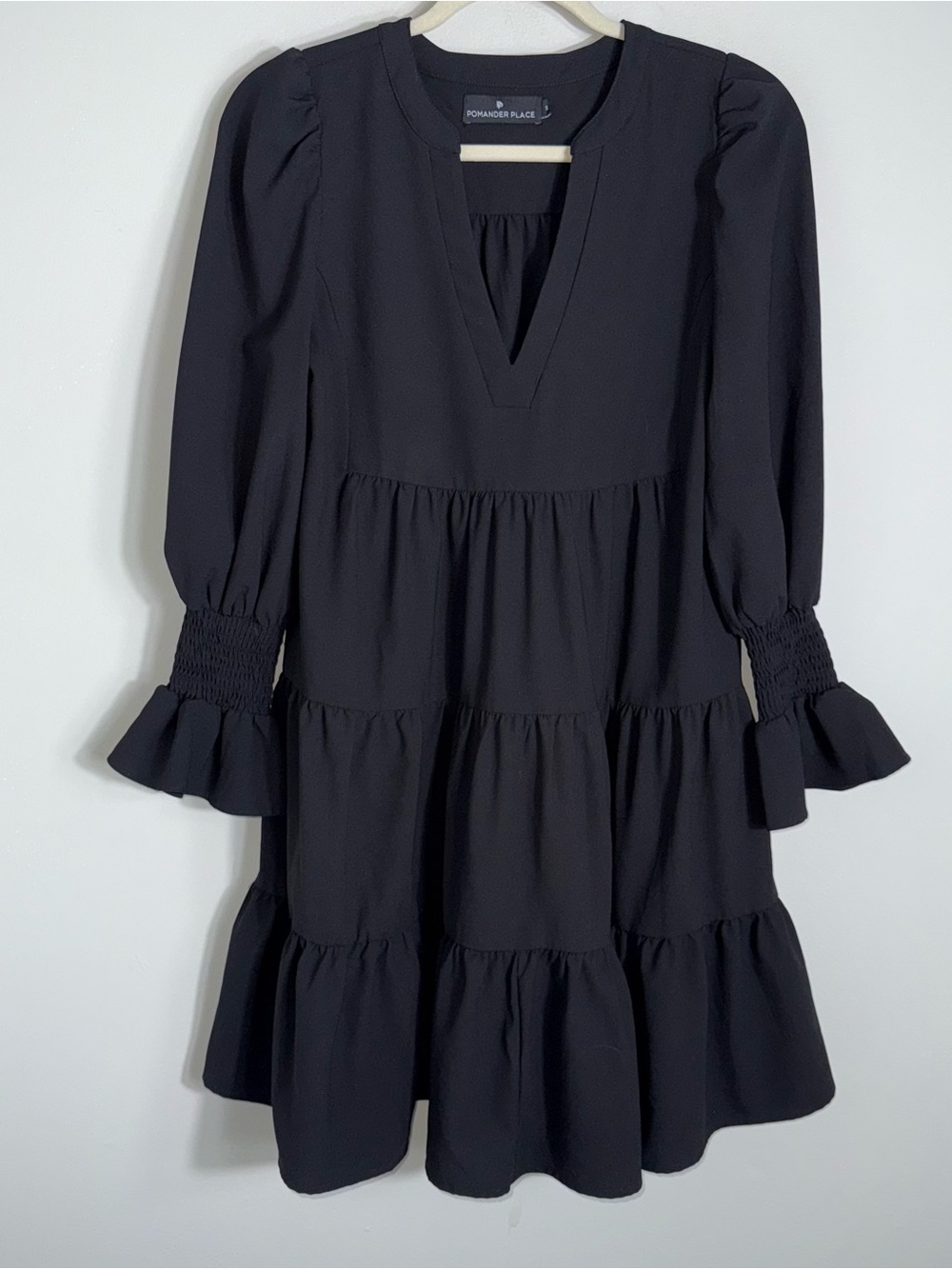 Pomander Place Tuckernuck Kenzo Tiered Mini Dress-Long Sleeve-Black-Size Small